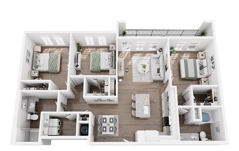 Floor plan for 3 beds, 2 baths, 1597 sqft